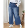 Women's Plus Size Wide Leg Baggy Washed Stretch with Pockets Denim Ankle Jeans - Agnes Orinda - 2 of 4