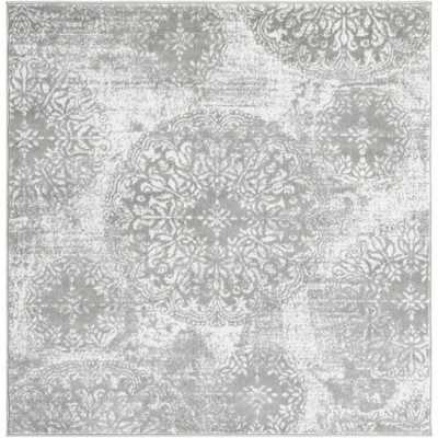 Elegant Monte Carlo 5' Square Light Gray Floral Synthetic Rug