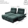 GDFStudio Eric 85" Fabric Pull-Out Sleeper Sofa with Adjustable Armrest and Backrest, Green - 3 of 4