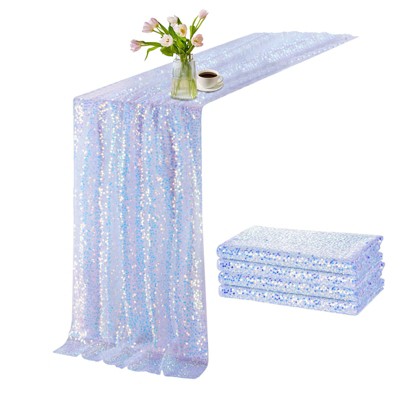 Wikineon Sequin Table Runner Iridescent Blue Table Runners 25X120inch 4 Packs Elegant Table Runners for Wedding Birthday Party Ceremony