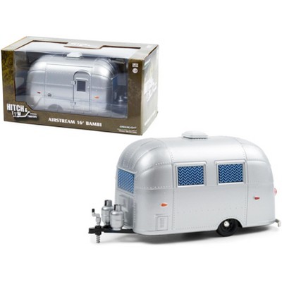 Airstream 16’ Bambi Sport Camper Travel Trailer Silver w/ Curtains Drawn "Hitch & Tow Trailers" 1/24 Diecast Model by Greenlight