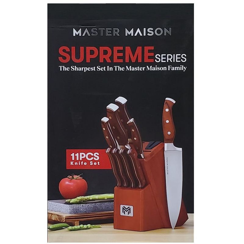 Supreme Series 11-Piece Wood Handle Knife Set in Walnut Block Integrated Sharpener, 3 of 4
