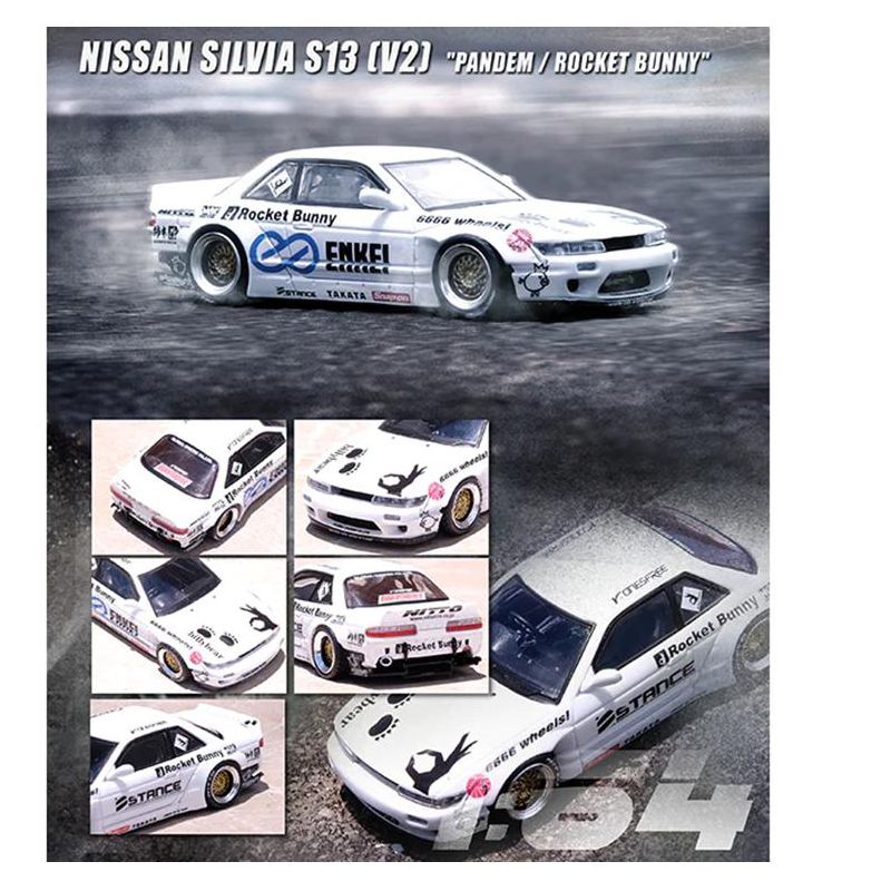 Nissan Silvia S13 (V2) RHD (Right Hand Drive) White "Pandem - Rocket Bunny" 1/64 Diecast Model Car by Inno Models, 3 of 4