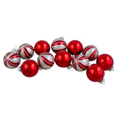 Northlight 12ct Red And Silver 2-finish Swirl Glass Christmas Ball ...
