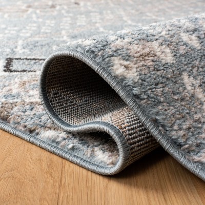 Blue and Ivory Geometric Hand-knotted Runner Rug