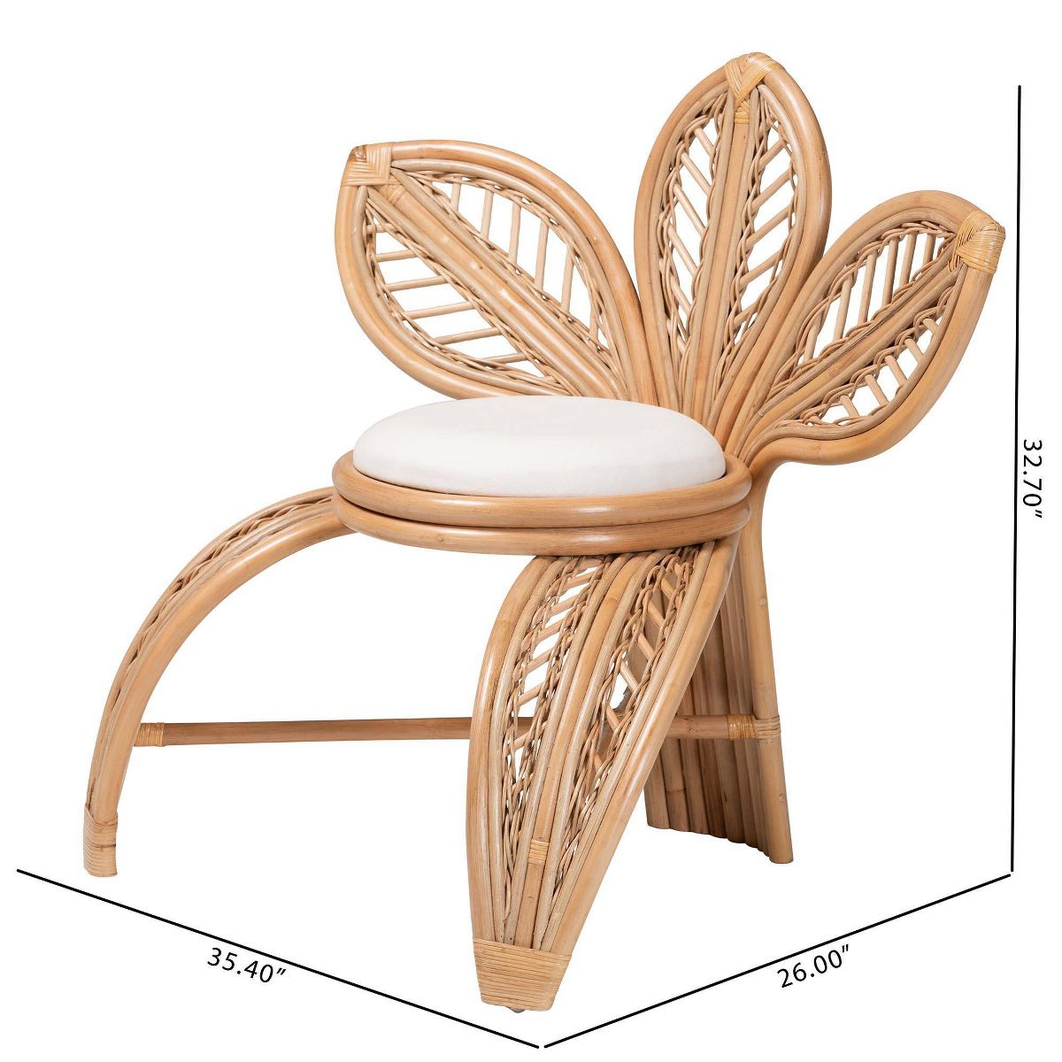 bali & pari Gresham Natural Rattan Leaf Accent Chair White/Natural Brown: Handcrafted, Foam Cushioned, No Assembly Required - thumbnail 10