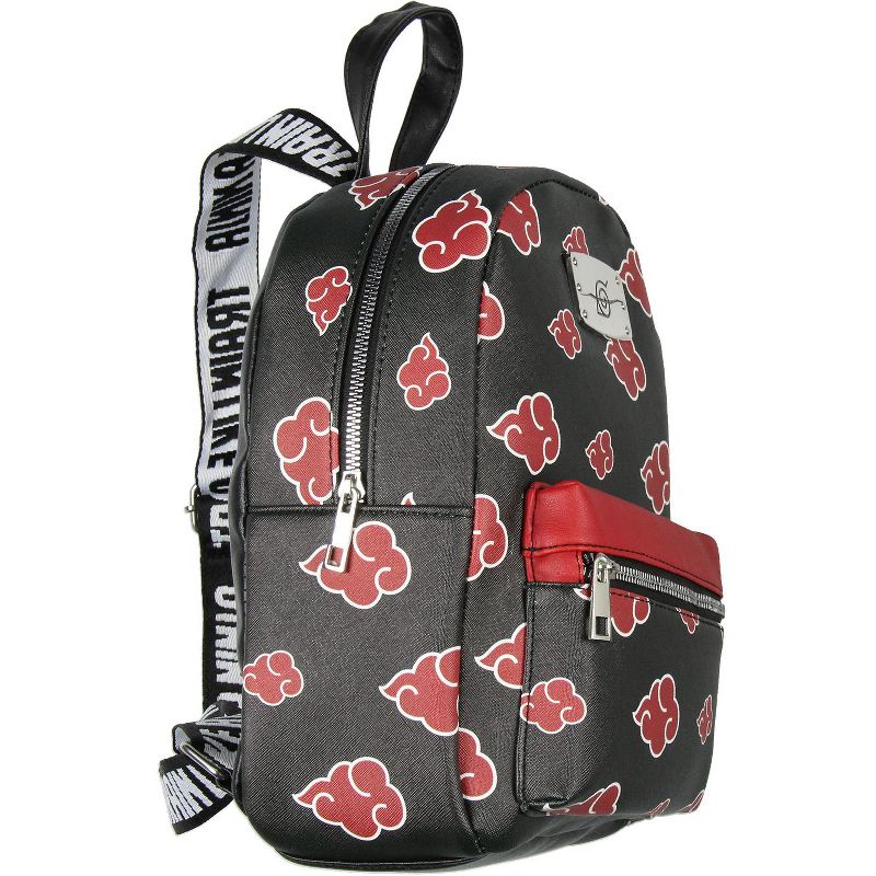 Naruto Akatsuki Sasuke Red Cloud Faux Saffiano Leather Mini Backpack Bag Black, 3 of 6