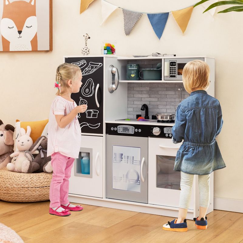 Costway Kid's Pretend Play Kitchen Toddler Kitchen Playset with Blackboard Pink/White, 2 of 11