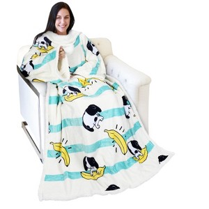 Adults Fuzzy Cozy Wearable Blanket with Sleeves Arms, Flannel Fleece Sleeved TV Wrap Blanket, Snuggly Throw for Women Men, Gift for Her - Catalonia - 1 of 4