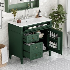 JUJABU 36'' Modern Bathroom Vanity with Sink, Dual-Drawer Storage Cabinet & Tip-Out Drawer - 1 of 4