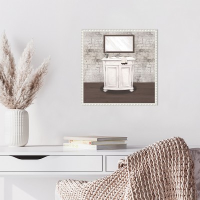 Brick Bath II White Canvas Wall Art with Beaded Frame