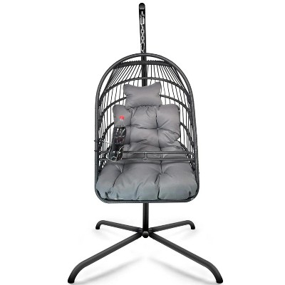 46"Swing Egg Chair with Stand Indoor Outdoor Wicker Rattan Patio Basket Hanging Chair