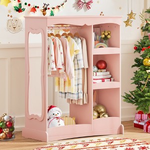 Arceso Kids Dress Up Storage with Flower Mirror, Open Hanging Closet Wardrobe for Children, Kids Armoire & Costume Organizer for Bedroom Playroom - 1 of 4