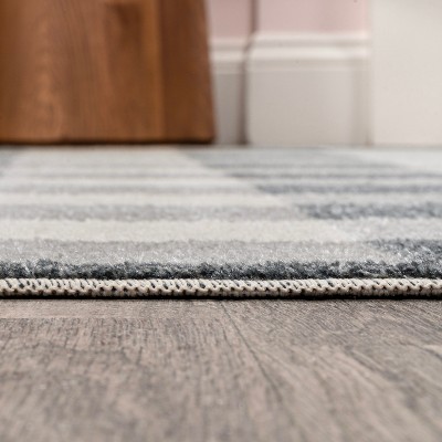 Gray Gradient Plaid Washable Synthetic Area Rug, 3 x 5