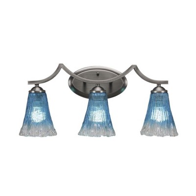 Toltec Lighting Zilo 3 - Light Vanity in  Graphite with 5.5" Fluted Teal Crystal  Shade