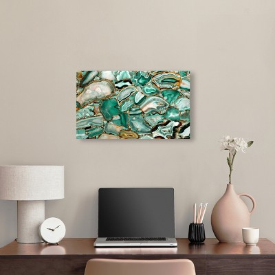 Emerald Green Abstract Agate Canvas Wall Art, 24" x 16"
