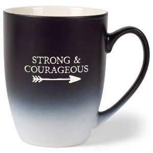 Elanze Designs Strong & Courageous Two Toned Ombre Matte Black and White 12 ounce Ceramic Stoneware Coffee Cup Mug - 1 of 4