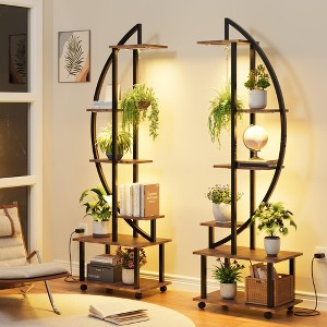 Metal Plant Stand with Grow Lights Tall Plant Stand with Wheels Indoor Half Moon Shape Plant Stands with Drawers Plant Shelf Rack - 1 of 4