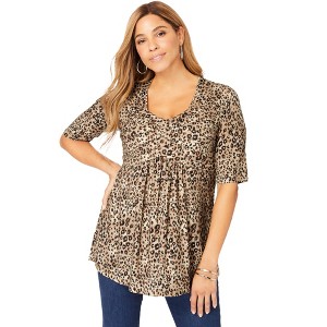 Jessica London Women's Plus Size Stretch Knit Pleated Tunic - 1 of 4