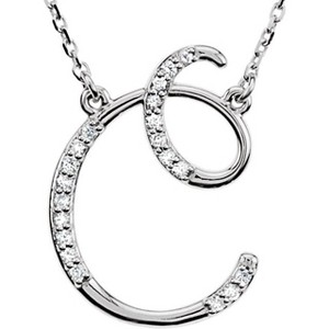 Pompeii3 1/4ct Diamond "C" Initial Pendant 18" Necklace 14K White Gold - 1 of 2