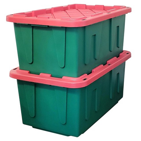 HOMZ Red Lid with Green Storage Handles and Clear Base Plastic  140-Ornaments Storage Box Container (Set of 2) 3450HORGEC.02 - The Home  Depot
