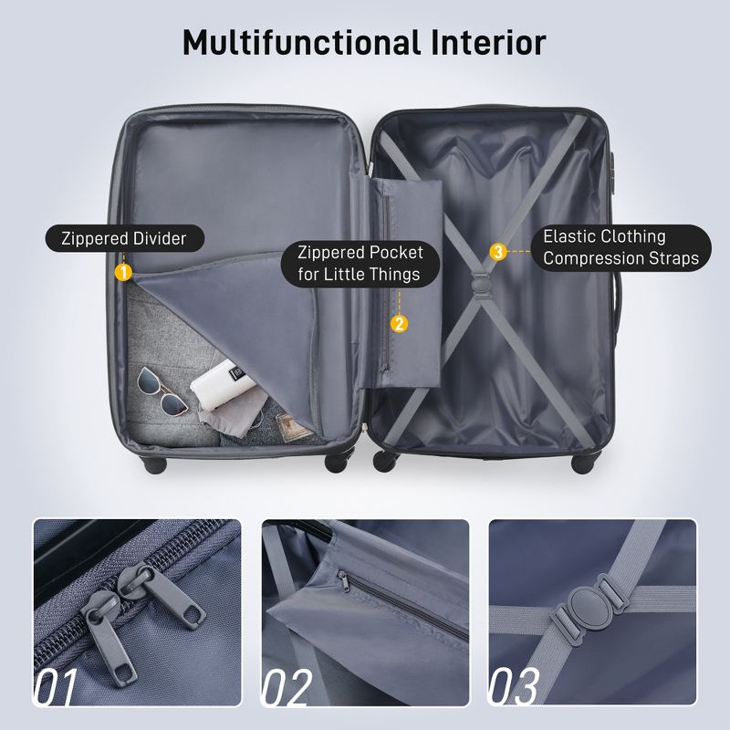 3 PCS Luggage Set, Hardside Spinner Suitcase with TSA Lock (20/24/28)-ModernLuxe, 4 of 6
