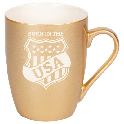 100 North United States of America 10 Ounce Vegas Gold Metallic Finish, Comfortably Fits Your Hands, New Bone China Coffee Tea Cup Mug, Born In The