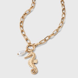 Seahorse Pearl Chain Charm Pendant Necklace - A New Day™ Metallic Gold - 1 of 4