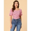 Allegra K Women's Puff Sleeve Square Neck Peasant Floral Blouse - 2 of 4