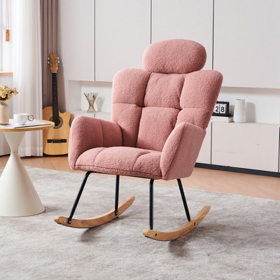 Modern Nursery Rocking Chair, Upholstered Glider Chair with High Backrest, Rocker Accent Armchair, Recliner Chair for Bedroom Living Room