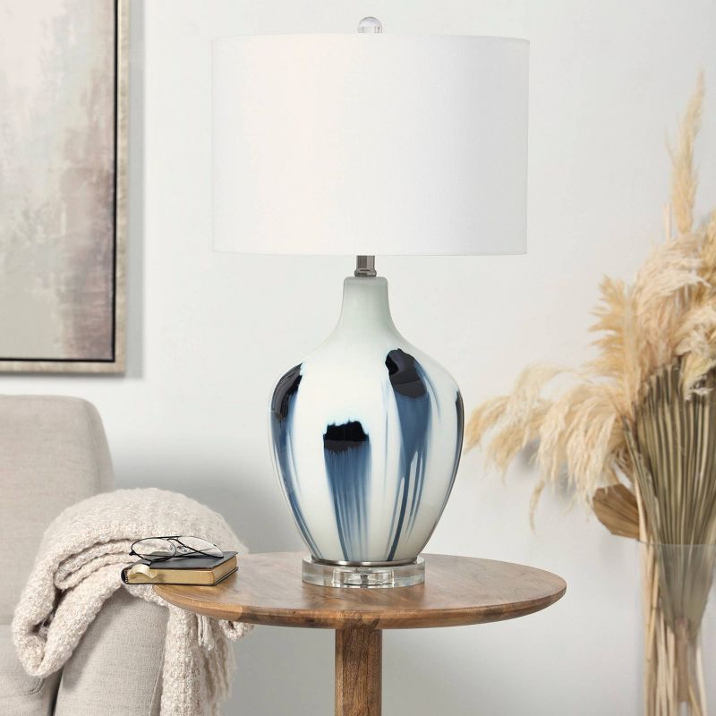 27&#34;x15&#34; Glass Abstract Accent Lamp with Blue Drip Splatter Design White - Olivia &#38; May, 2 of 15