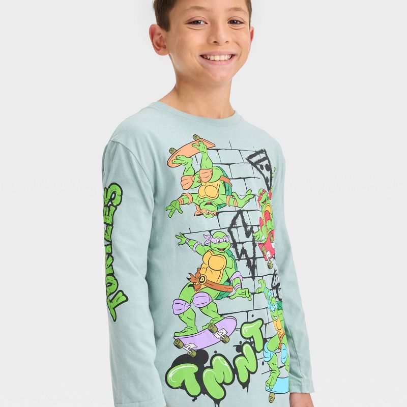 Boys&#39; Teenage Mutant Ninja Turtles Long Sleeve Graphic T-Shirt - Mint Green, 2 of 4