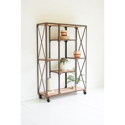 Iron and Wood Alternating Shelf Display with Casters – 76.5" Tall Storage Unit by Kalalou
