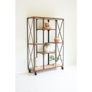 Iron and Wood Alternating Shelf Display with Casters – 76.5" Tall Storage Unit by Kalalou - 1 of 4
