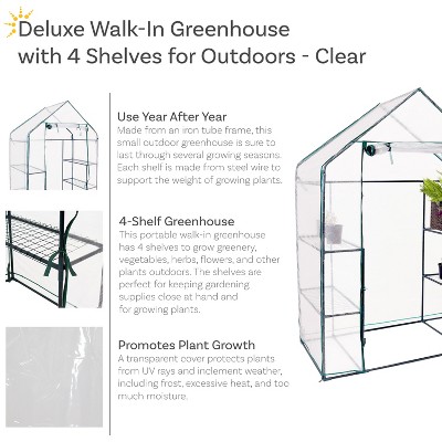 Clear PVC Outdoor Walk-In Greenhouse with 4 Shelves