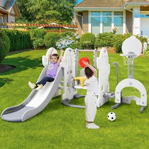 7 in 1 Toddler Slide and Swing Set for Age 1-3, Kids Slide Climber with Adjustable Swing and Basketball Hoop, Soccer Golf and Ring Toss Game - 1 of 4