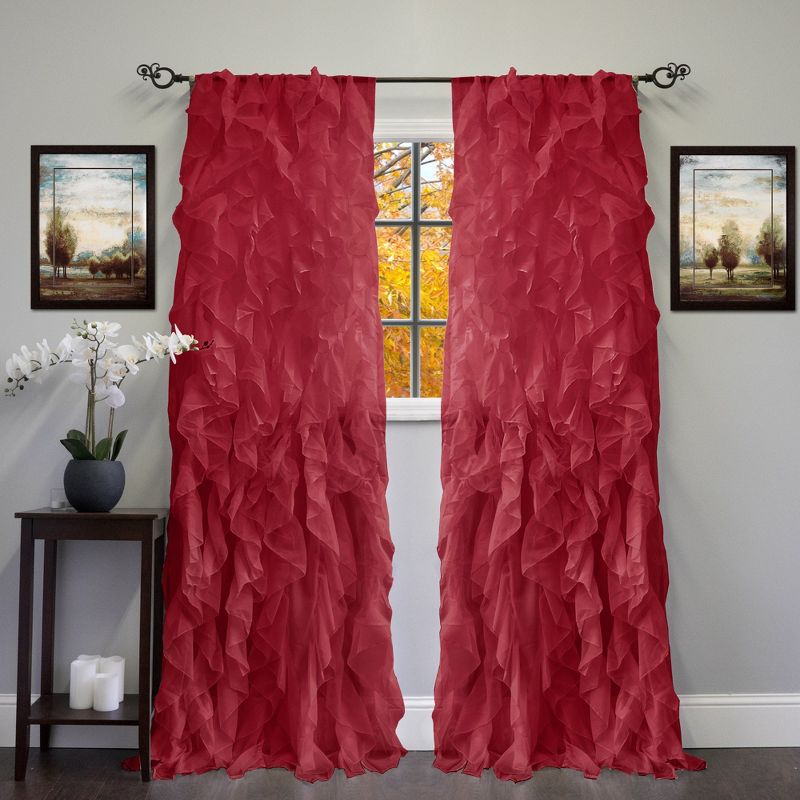 Chic Sheer Voile Vertical Ruffled Tier Window Single Panel Curtain by Sweet Home Collection™, 1 of 2