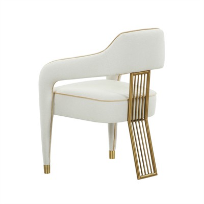 Elegant Cream Linen Upholstered Dining Armchair with Gold Metal Accents