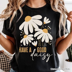 Have a Good Daisy T-Shirt, Black Floral Tee with Positive Retro Vibes| OrnamentallyYou - 1 of 4