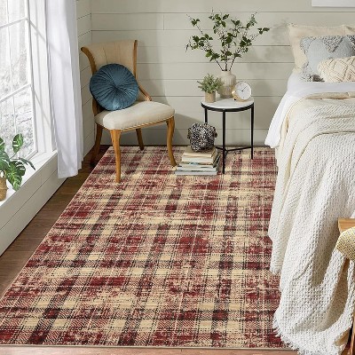 Nasitip Washable Rug -Modern Plaid Area Rug Non Slip Soft Rugs for Bedroom Home Office Dining Room