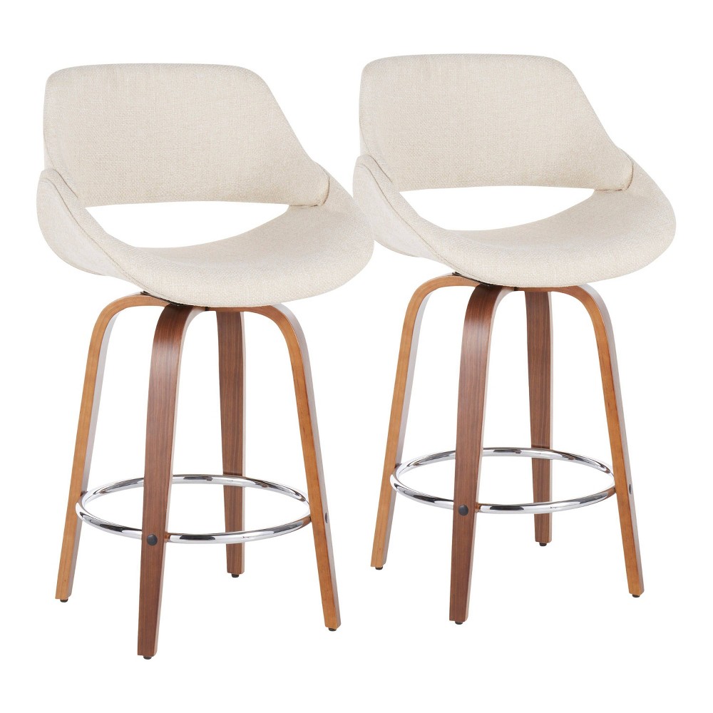 Photos - Chair Set of 2 Fabrico Counter Height Barstool with Walnut Legs & Swivel Seat - LumiSource