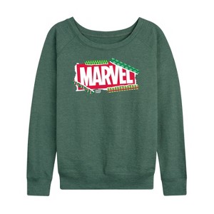 Women's - Marvel - Logo Wrapping Paper Lightweight French Terry Wide Neck Long Sleeve Shirt - 1 of 4