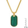 Steeltime 24" 18k gold plated stainless steel and stone dog tag pendant. Color Options: Brown, Green - 3 of 4