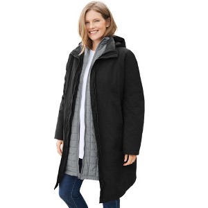Woman Within Plus Size 3-In-1 Hooded Taslon Jacket - 1 of 4