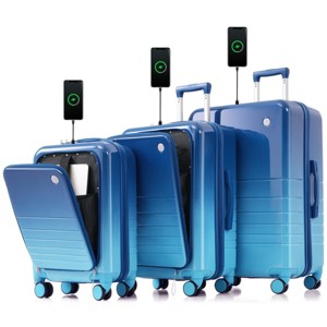 3-Piece Hardshell Luggage Set (20"/24"/28"),Lightweight Suitcase with USB Port,20" 24" Front Opening Carry-On Suitcase with Cup Holder–Cuddlewood - 1 of 4