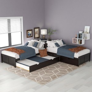 Whisen Twin Size L-shaped Platform Bed with Trundle and Drawers Linked with built-in Desk - 1 of 4