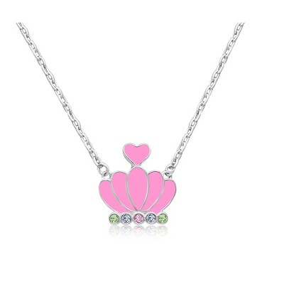 Chanteur Hypoallergenic Kids Jewelry Accessories Crown Pink Crystal White Gold Palladium Plating Necklace Pendant