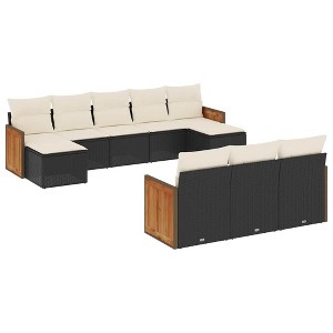 vidaXL Garden Sofa Set Black Poly Rattan with Cream White Cushions PE Rattan - 1 of 4