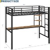 Acekool Twin Size Metal Loft Bed with Desk and Storage Shelves, Guardrail & Ladder, Space-Saving Bed for Kids Teens Adults, White/Black - 2 of 4