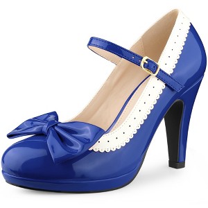 Perphy Women's Bow Platform Ankle Strap Stiletto Heels Mary Jane Pumps - 1 of 3